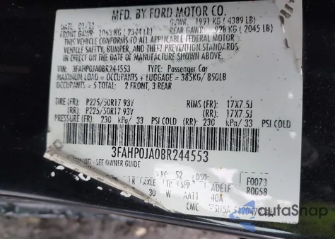 2011 Ford Fusion Sel z USA, uszkodzony, nr VIN 3FAHP0JA0BR244553